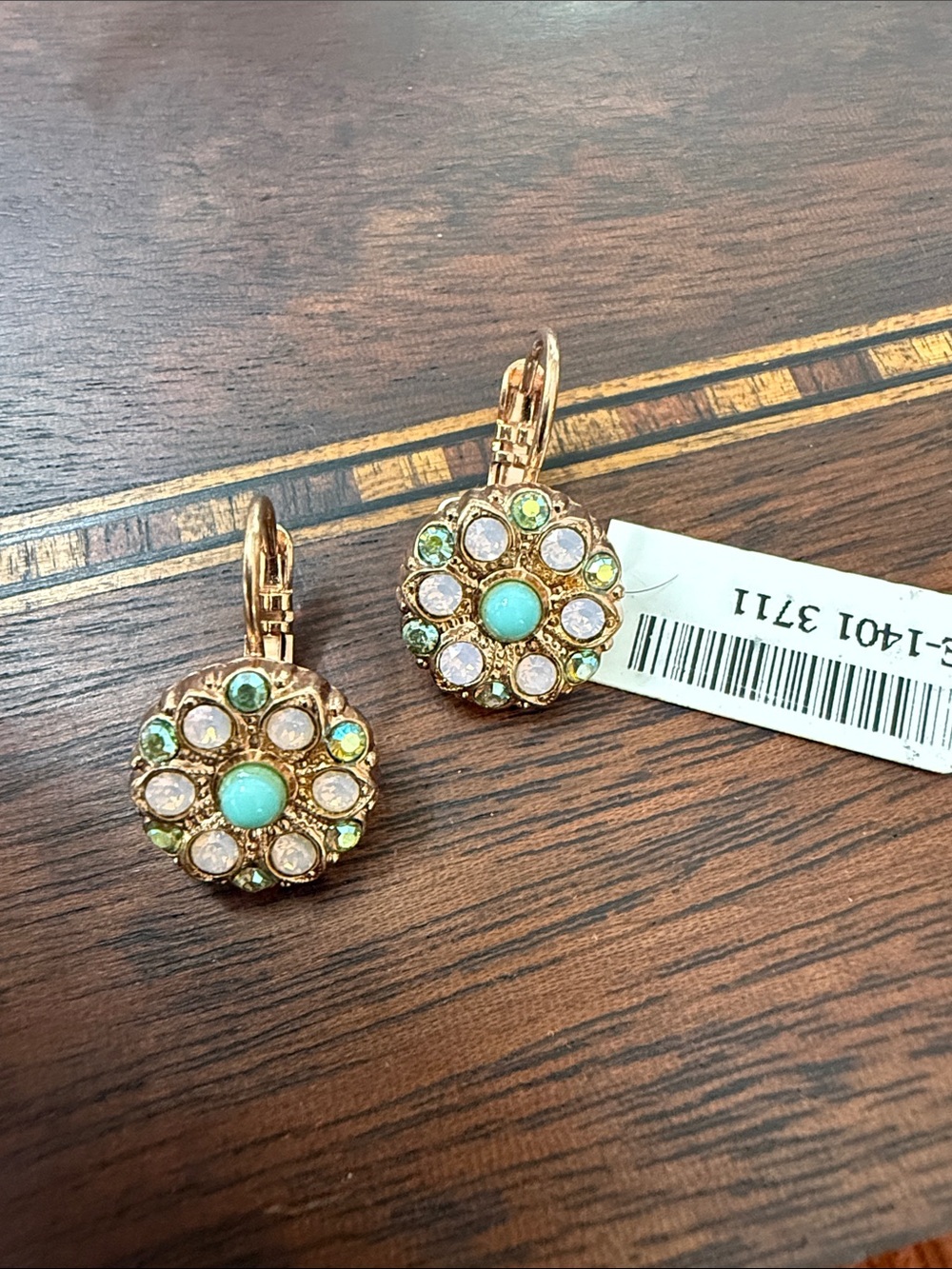 Mariana Rose Gold Turquoise, Pale Pink & Green Flower Drop Earrings Jewelry